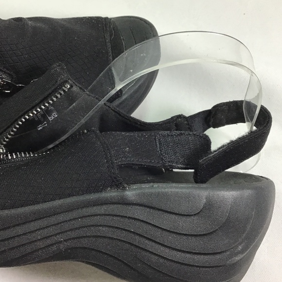 BZees Zipline Black Slingback Wedge Sandals Shoes Bzees Zipline